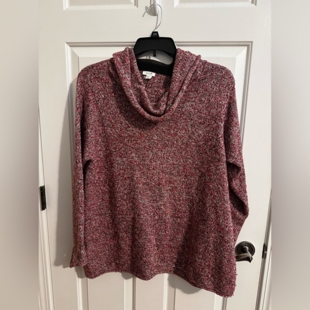 Pure J. Jill Wool Blend Cowl Sweater Oversized Marled Burgundy Red Size XL - Picture 1 of 7